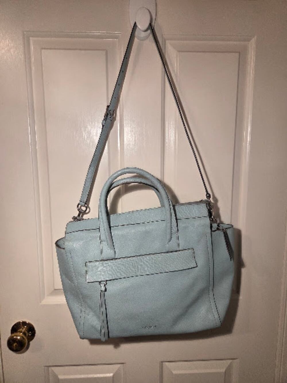 Coach Bleecker Riley Carryall 33689 Light Blue Leather Satchel Shoulder Bag